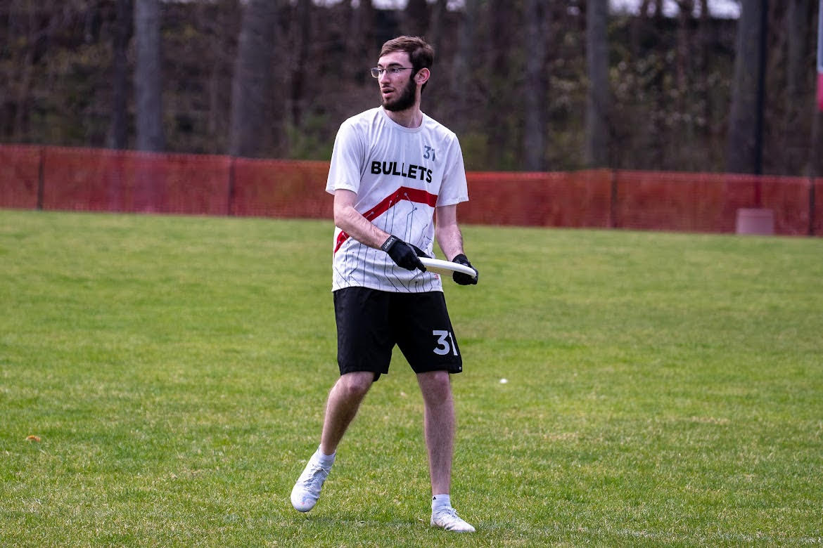 Image of me in WPI Ultimate Frisbee gear